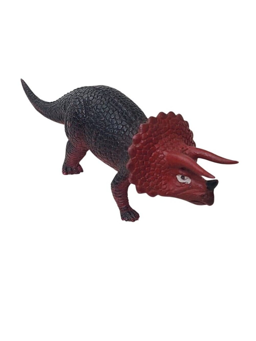Triceratops Dinosaur Figure Red Black Plastic Toy Vintage 1980s